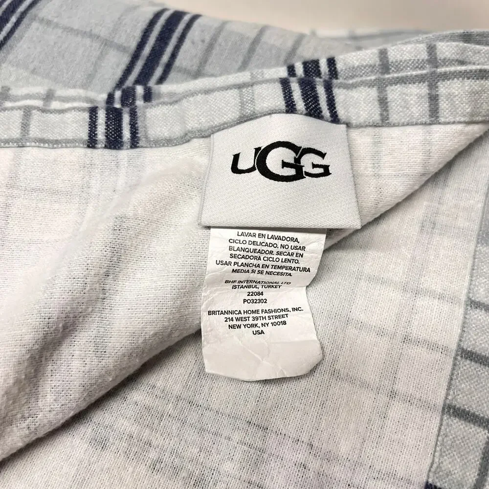 Ugg Cotton Flannel Twin Sheet Set Gray Blue Plaid